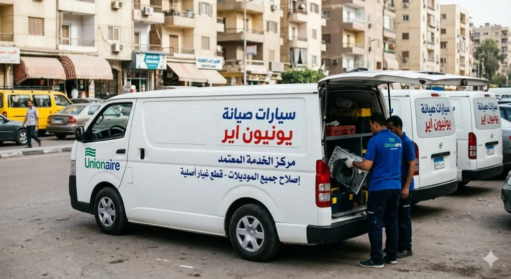 صورة توضيحية لسيارات الخدمة الخارجية لاصلاح الغسالات.