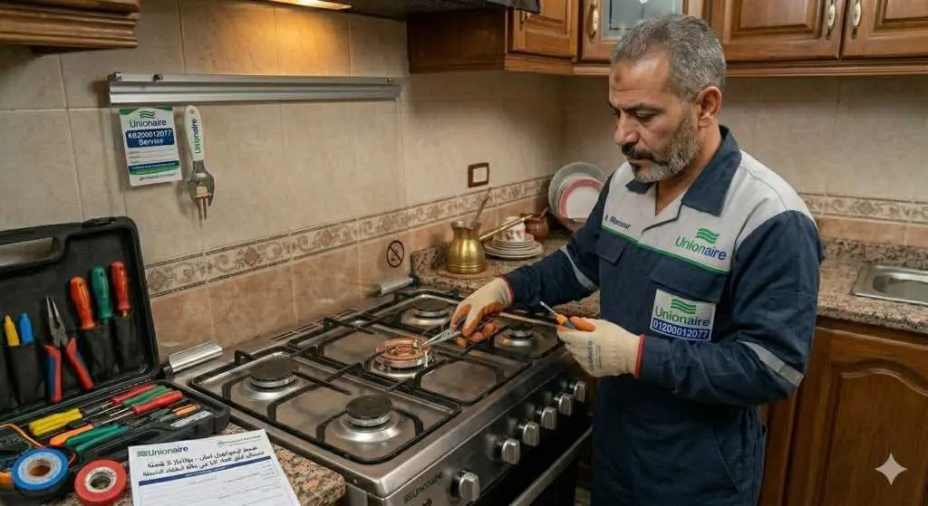 صورة توضيحية حول فني خبير اصلاح اعطال بوتاجازت يقوم بفحص بوتجاز.