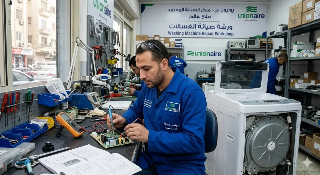 صورة توضح فني صيانة اللوحات الالكترونية بمركز الخدمة