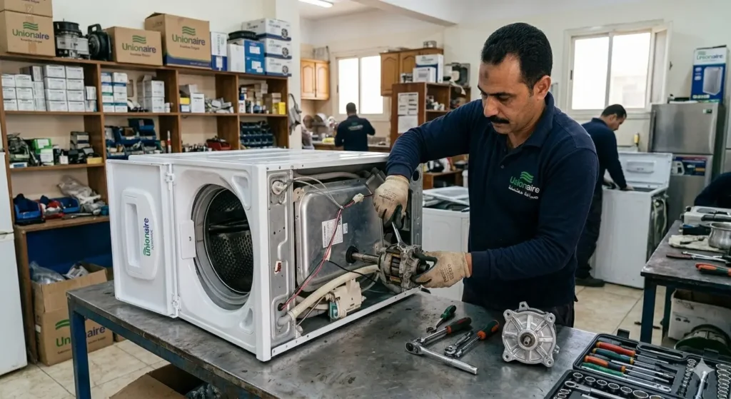 صورة توضح فني داخل مركز صيانة يونيون اير الباجور