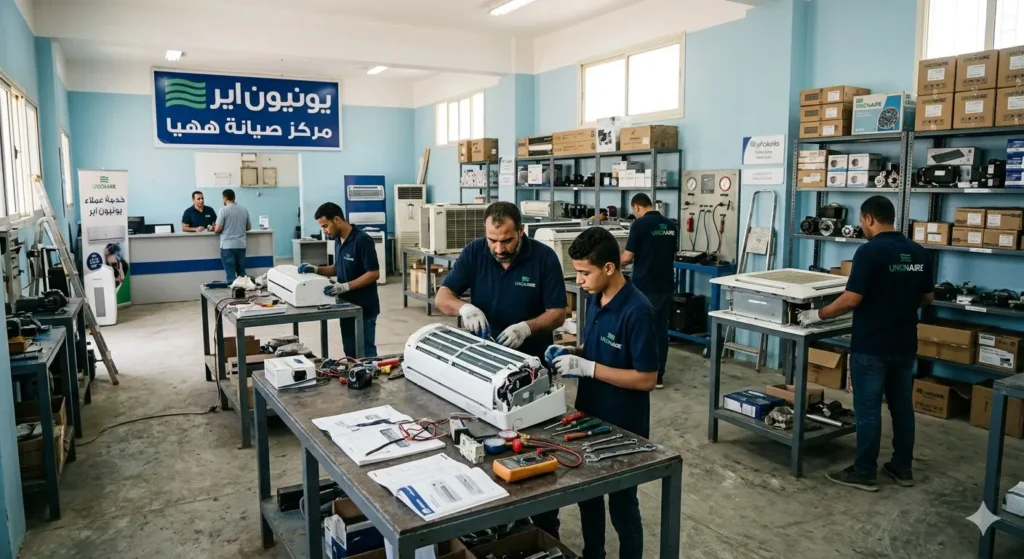 صورة توضح مركز صيانة اجهزة يونيون اير من داخل قسم الورشة