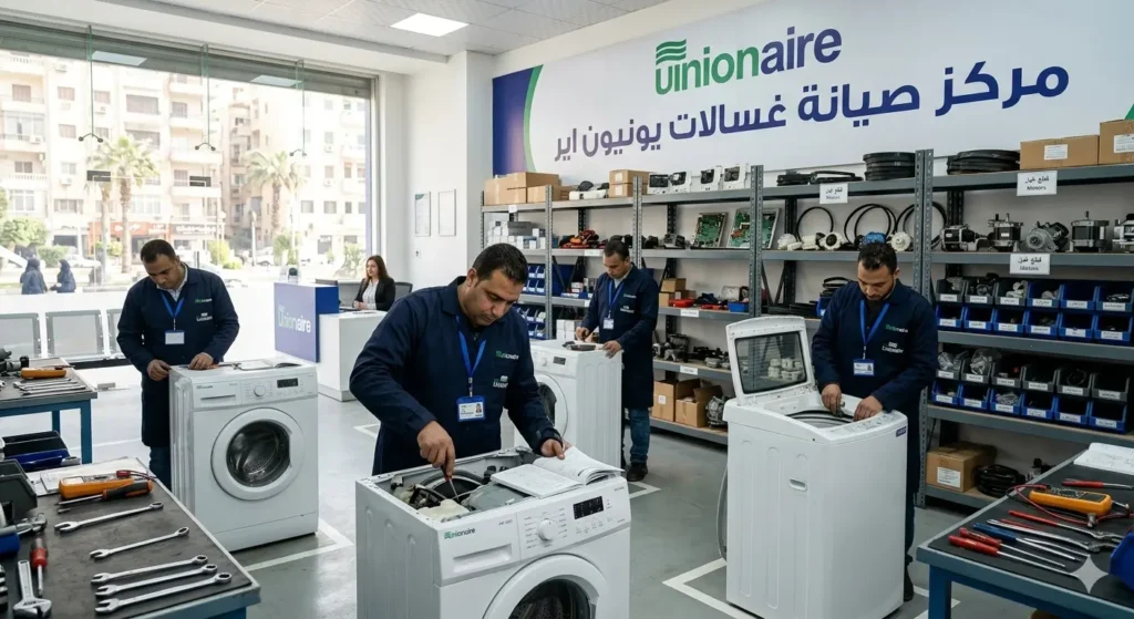 فريق فنيين صيانة غسالات الملابس داخل الورش